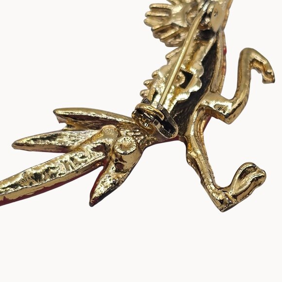 VTG Brooch Roadrunner Bird Enamel Painted Gold Tone Retro Fun Whimsy Cartoon Pin - Picture 8 of 10